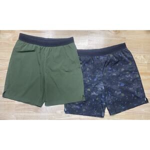 Set of 2 Fabletic Men’s Large Athletic Shorts Green and Splatter 7in Inseam